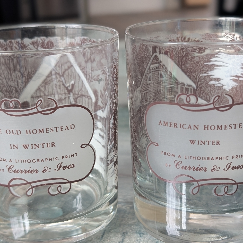 Currier & Ives | Vintage Glasses |  American Homestead in Winter - Picture 7 of 7